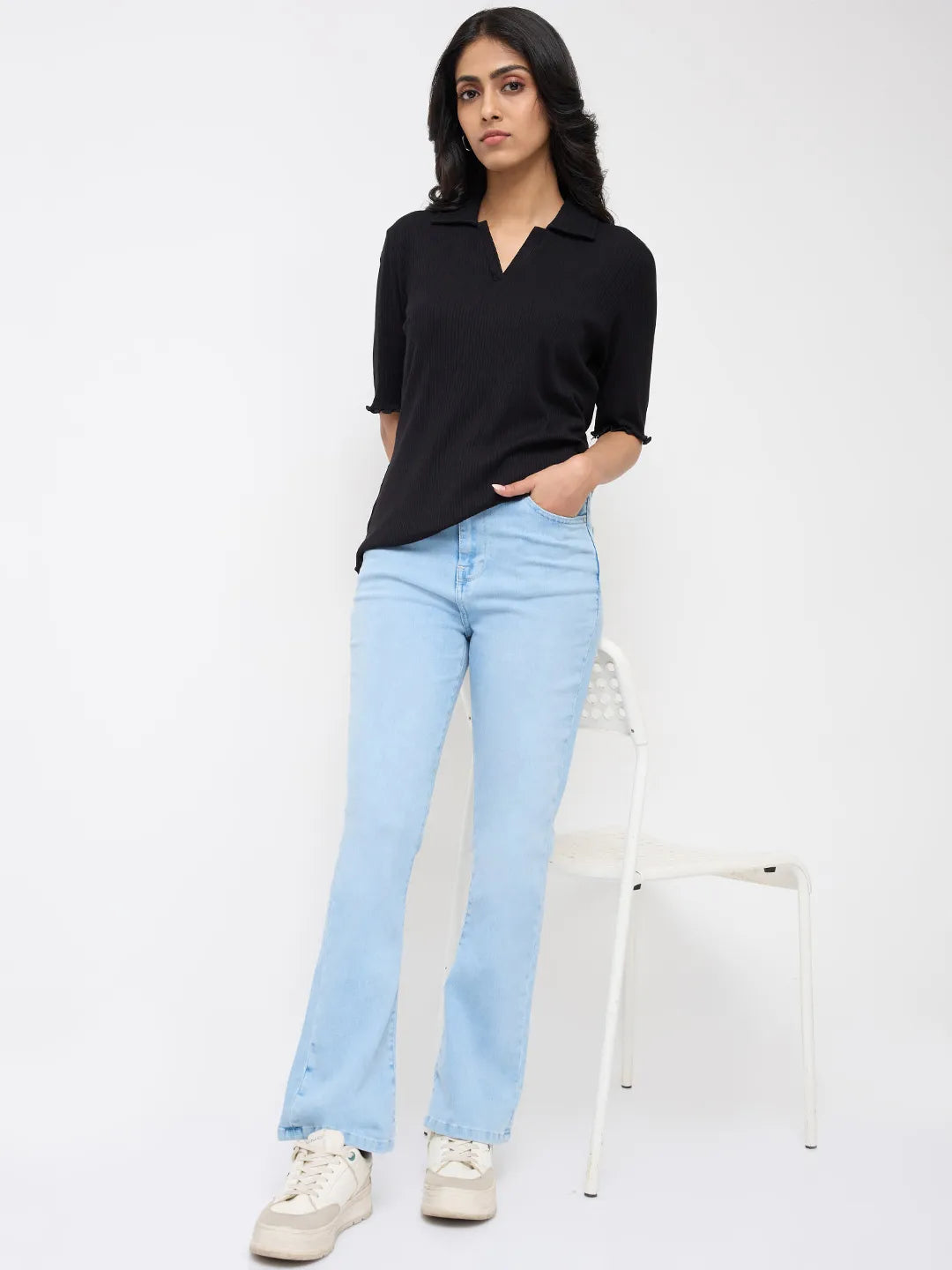 Women Elissa Jeans Boot Cut Fit Ice Blue High Rise