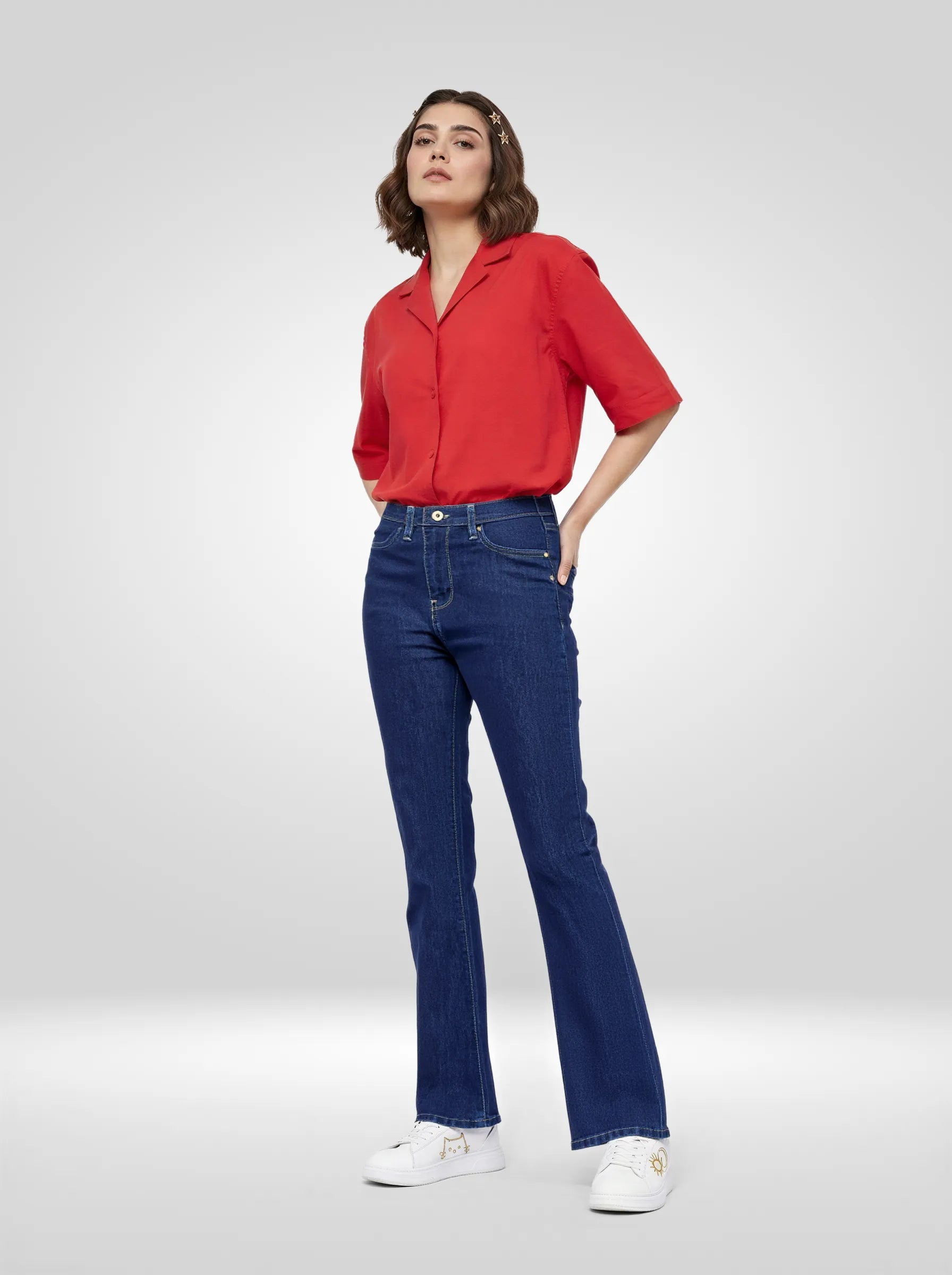 Women Elissa Jeans Boot Cut Fit Dark Blue High Rise
