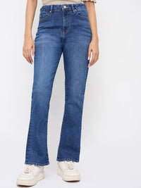 Women Elissa Jeans Boot Cut Fit Mid Blue High Rise