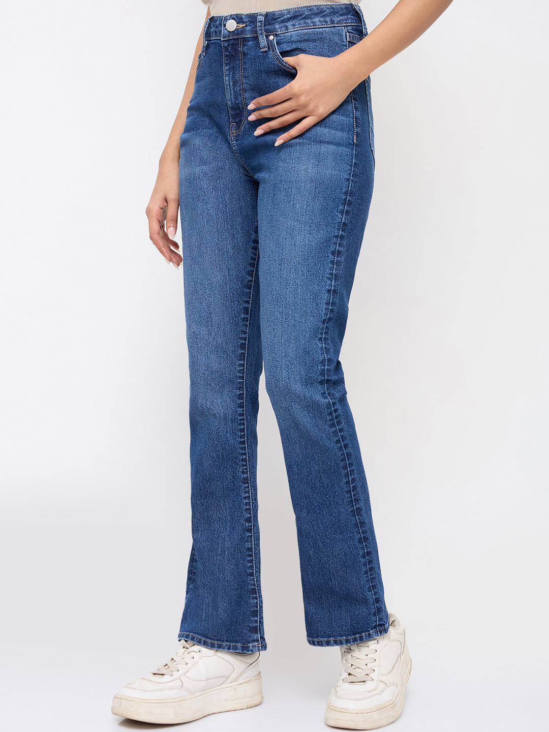 Women Elissa Jeans Boot Cut Fit Mid Blue High Rise