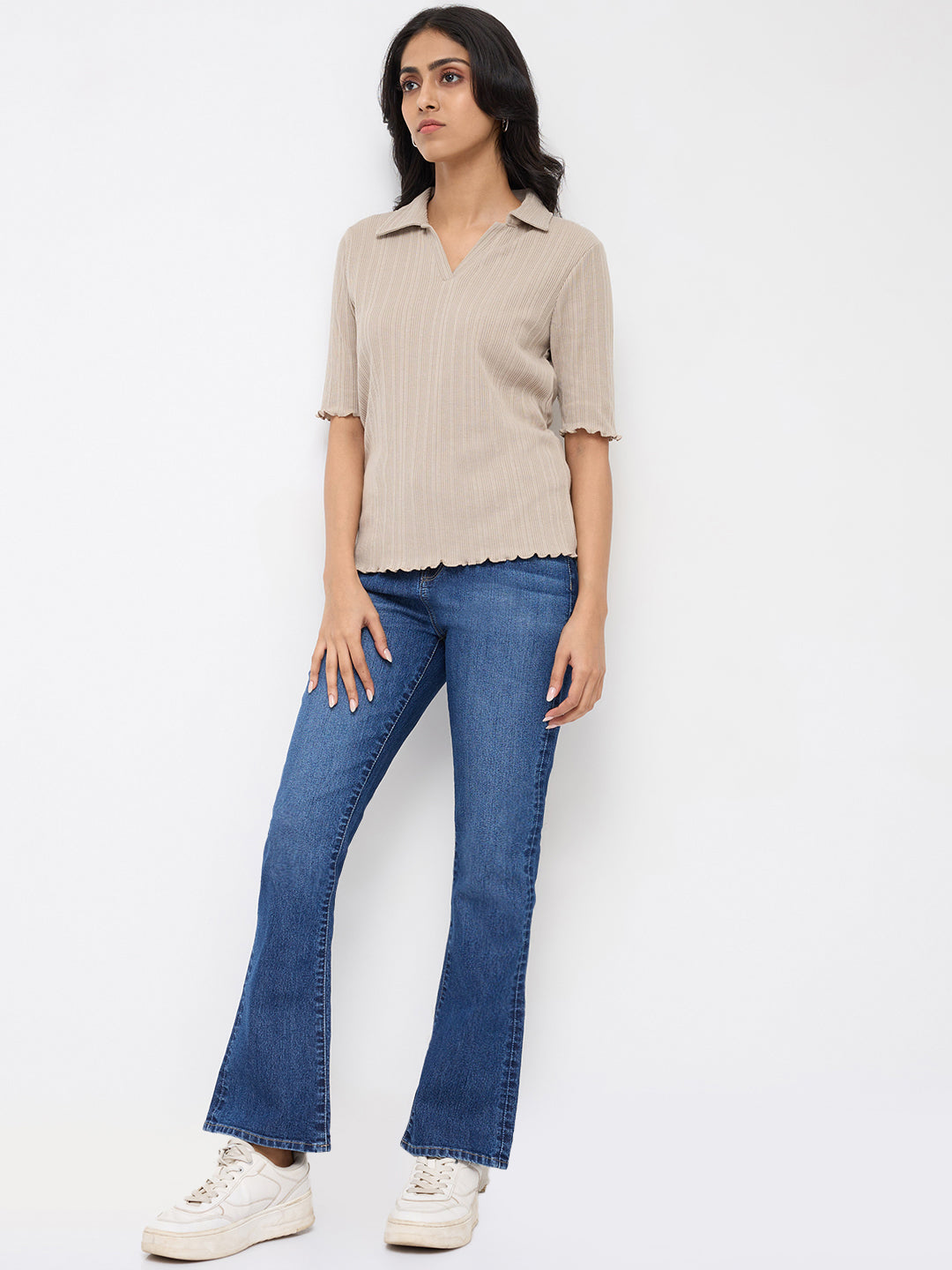 Women Elissa Jeans Boot Cut Fit Mid Blue High Rise