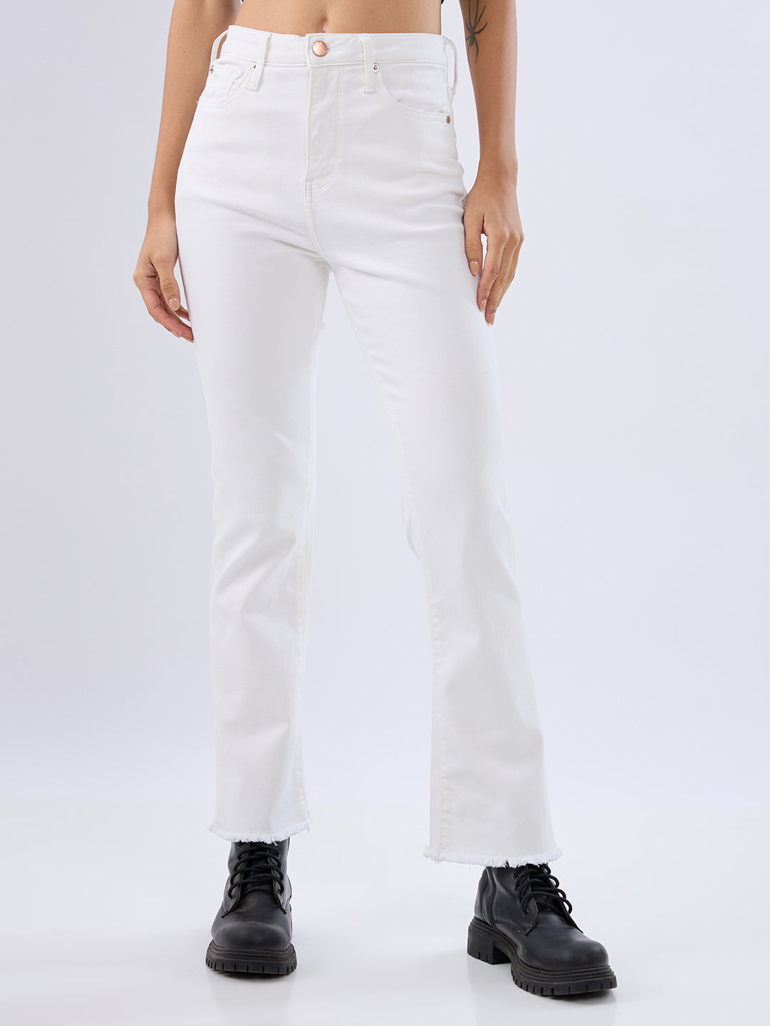 Spykar White High Rise Boot Cut Fit Jeans For Womens