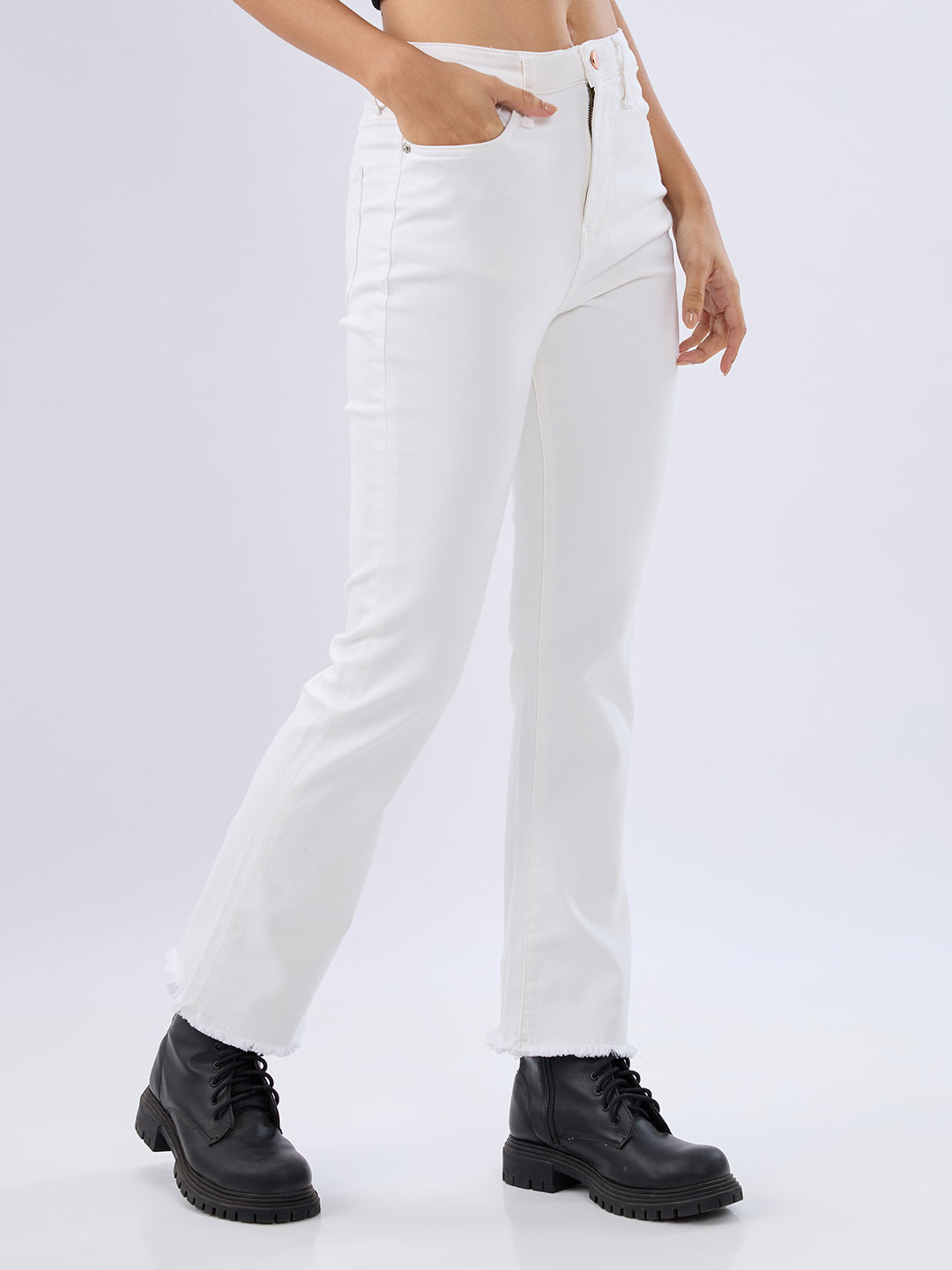 Spykar White High Rise Boot Cut Fit Jeans For Womens