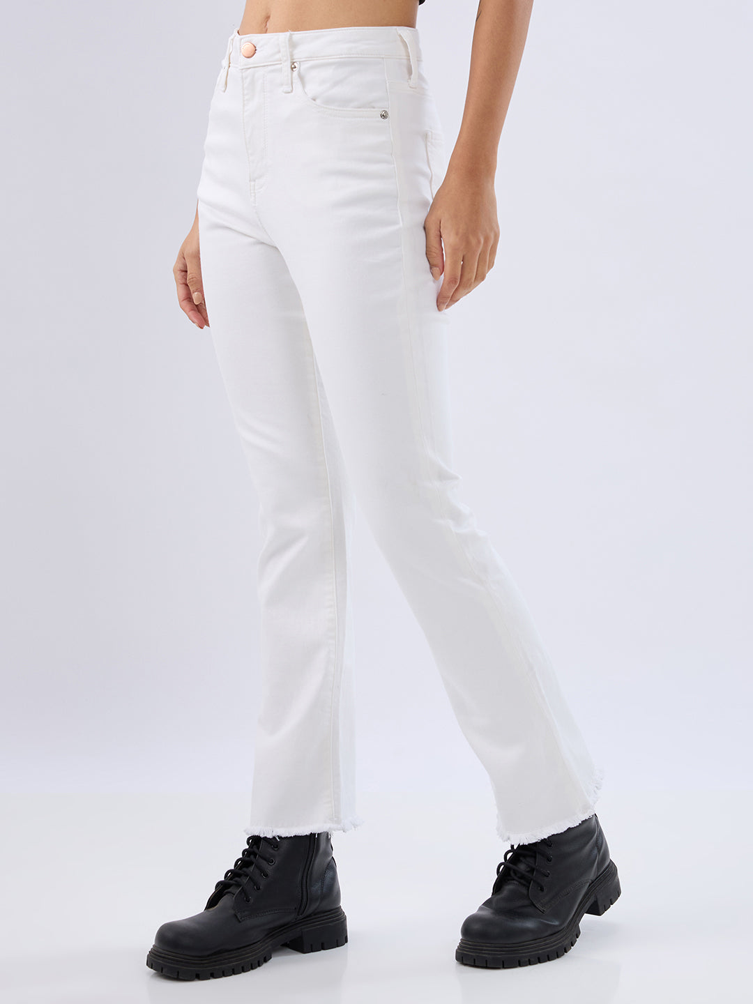 Spykar White High Rise Boot Cut Fit Jeans For Womens