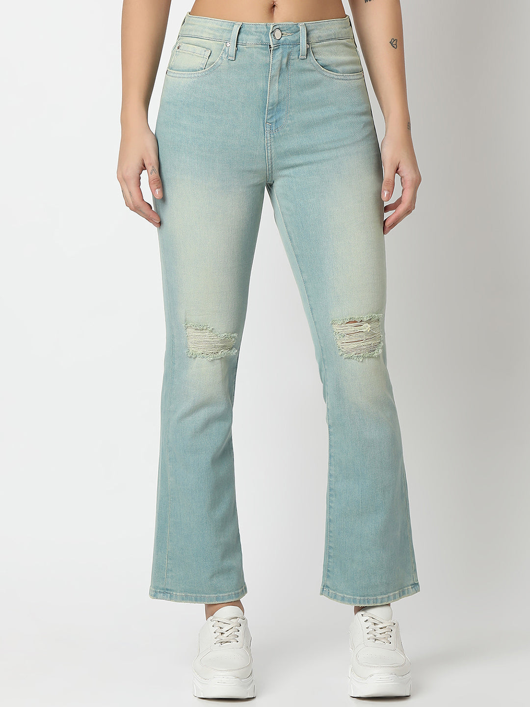 Spykar Ice Blue Boot Cut Fit High Rise Jeans For Women