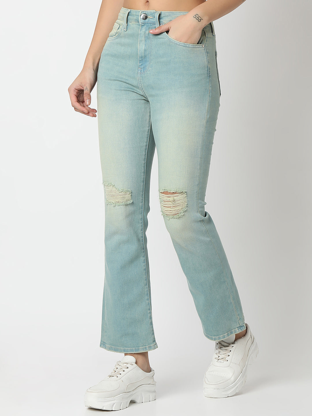 Spykar Ice Blue Boot Cut Fit High Rise Jeans For Women