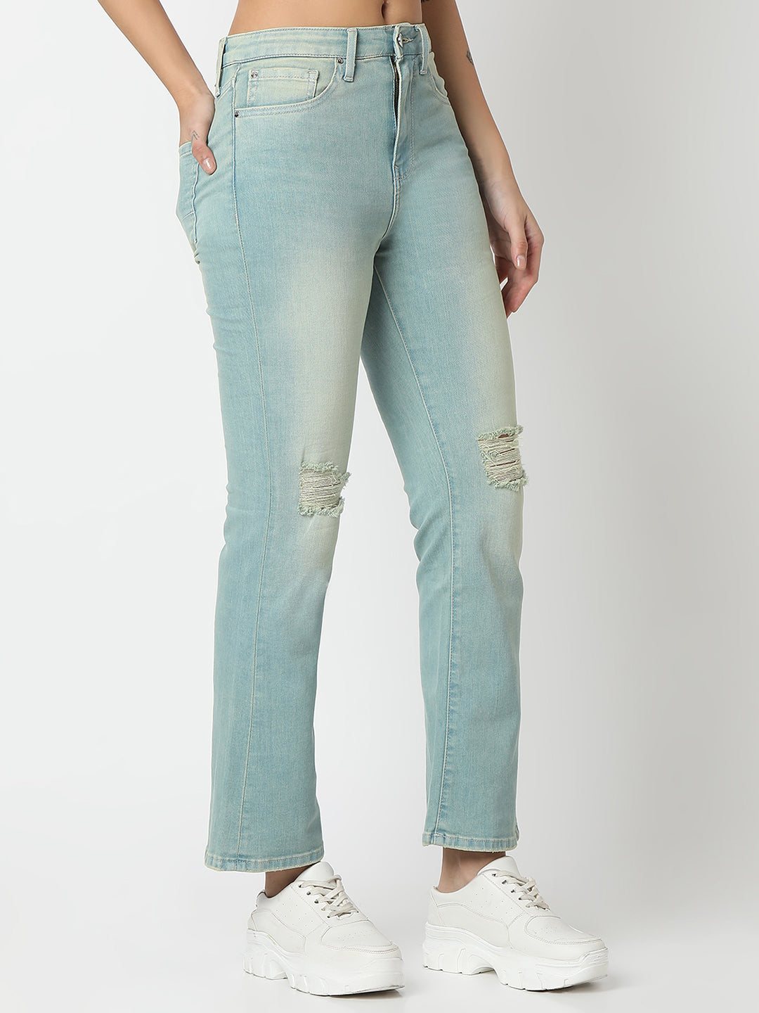 Spykar Ice Blue Boot Cut Fit High Rise Jeans For Women