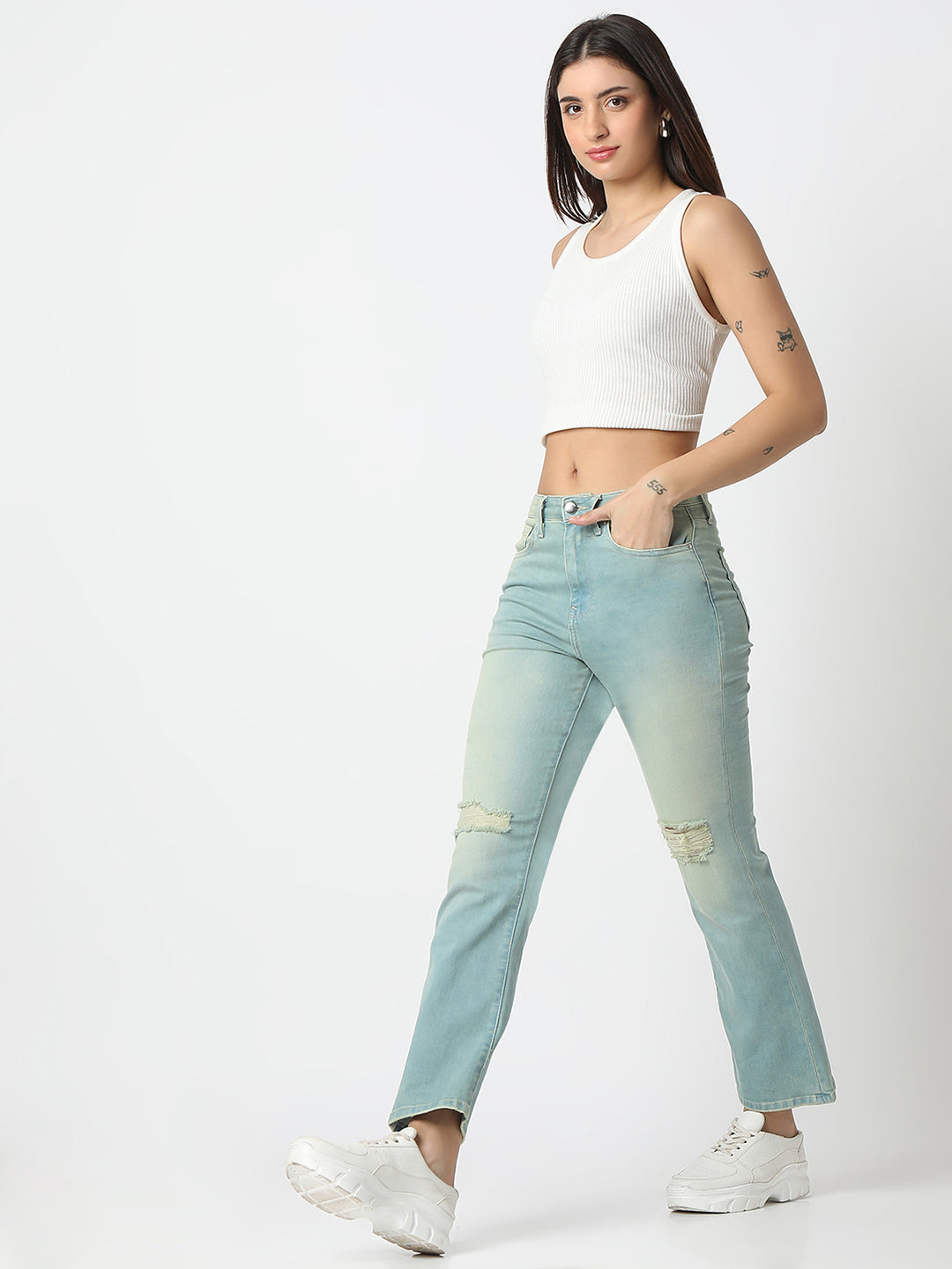 Spykar Ice Blue Boot Cut Fit High Rise Jeans For Women