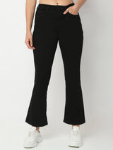 Women Jeans Boot Cut Fit Jet Black High Rise