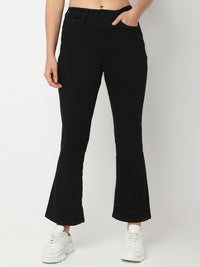 Women Jeans Boot Cut Fit Jet Black High Rise