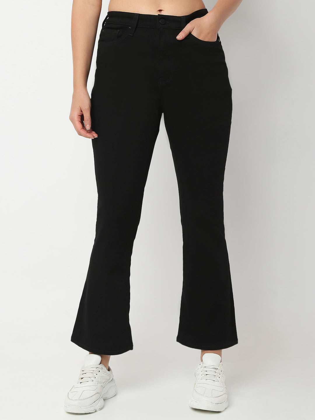 Women Jeans Boot Cut Fit Jet Black High Rise