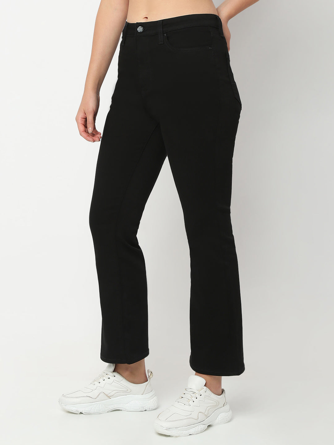 Women Jeans Boot Cut Fit Jet Black High Rise