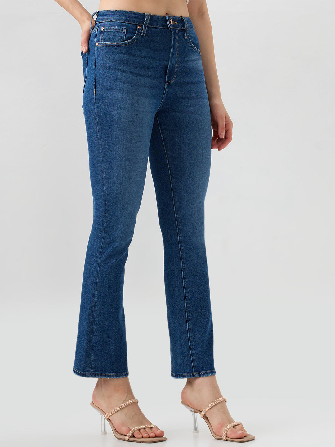 Spykar Mid Blue Boot Cut Fit High Rise Jeans For Women
