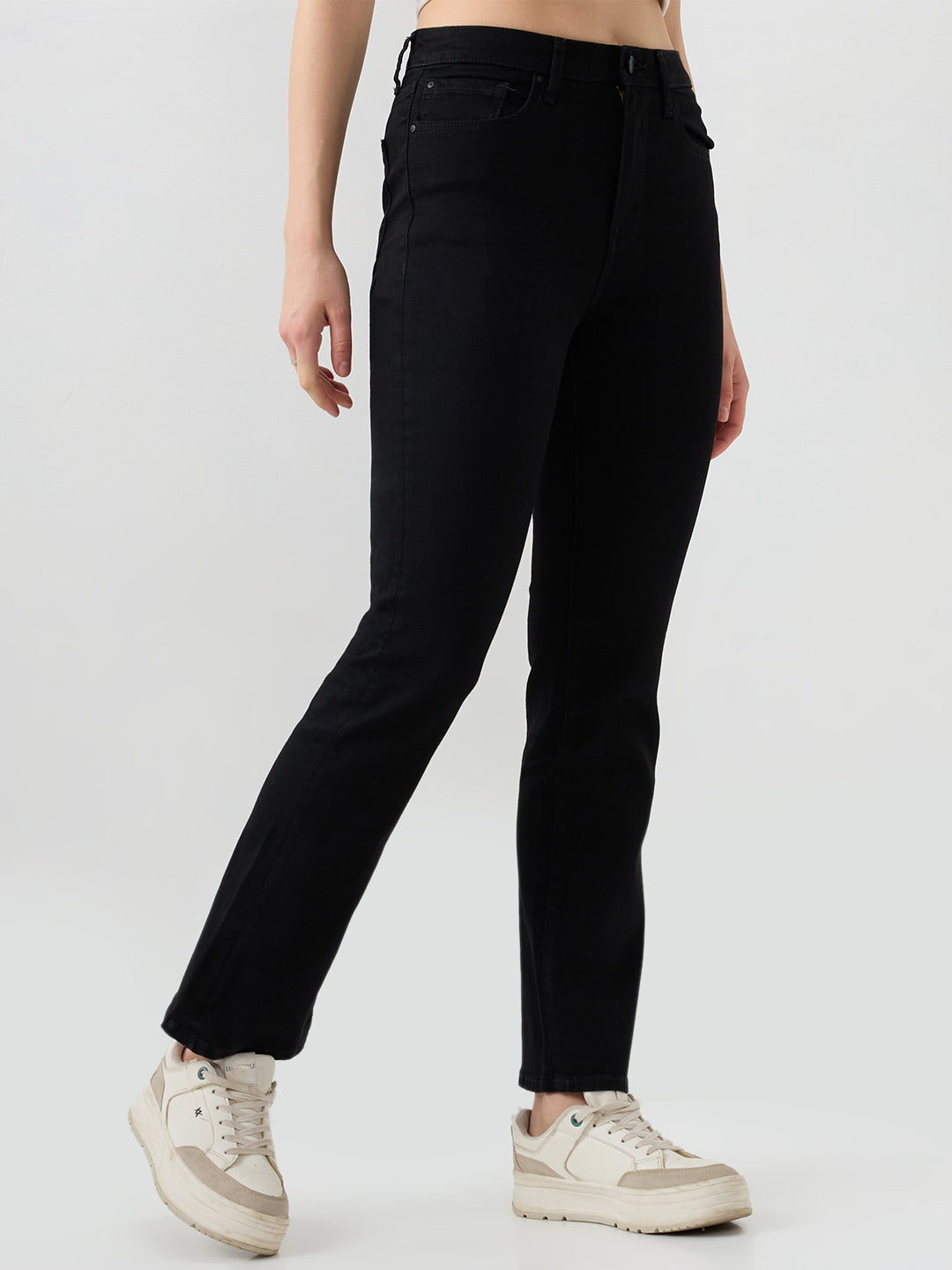 Women Jeans Cut Fit Black High Rise