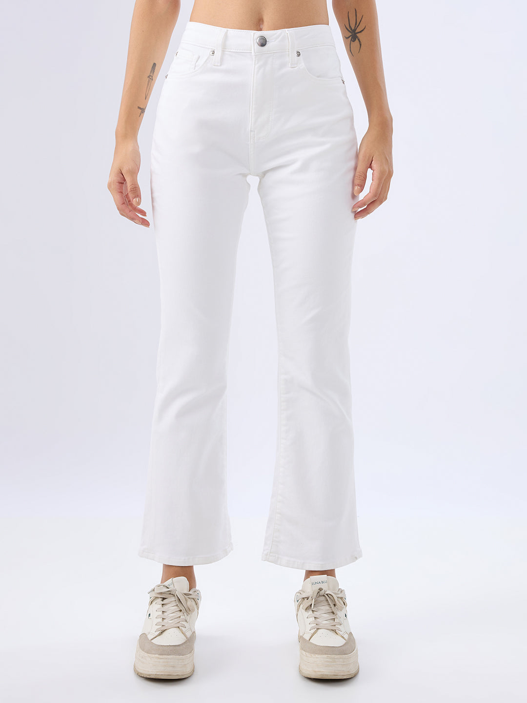Women Jeans Boot Cut Fit White High Rise