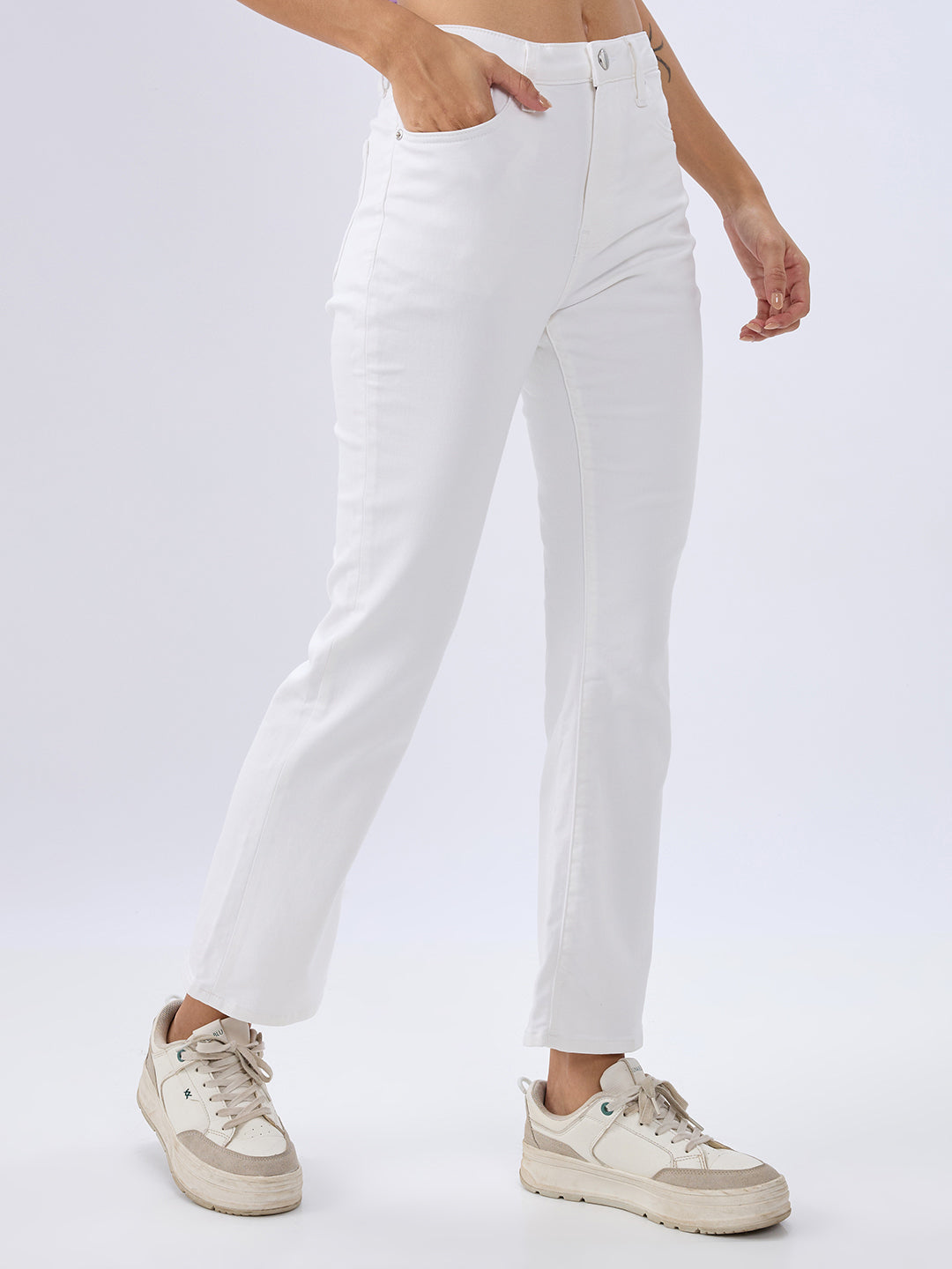 Spykar White Boot Cut Fit High Rise Jeans For Women