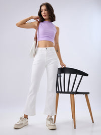 Women Jeans Boot Cut Fit White High Rise