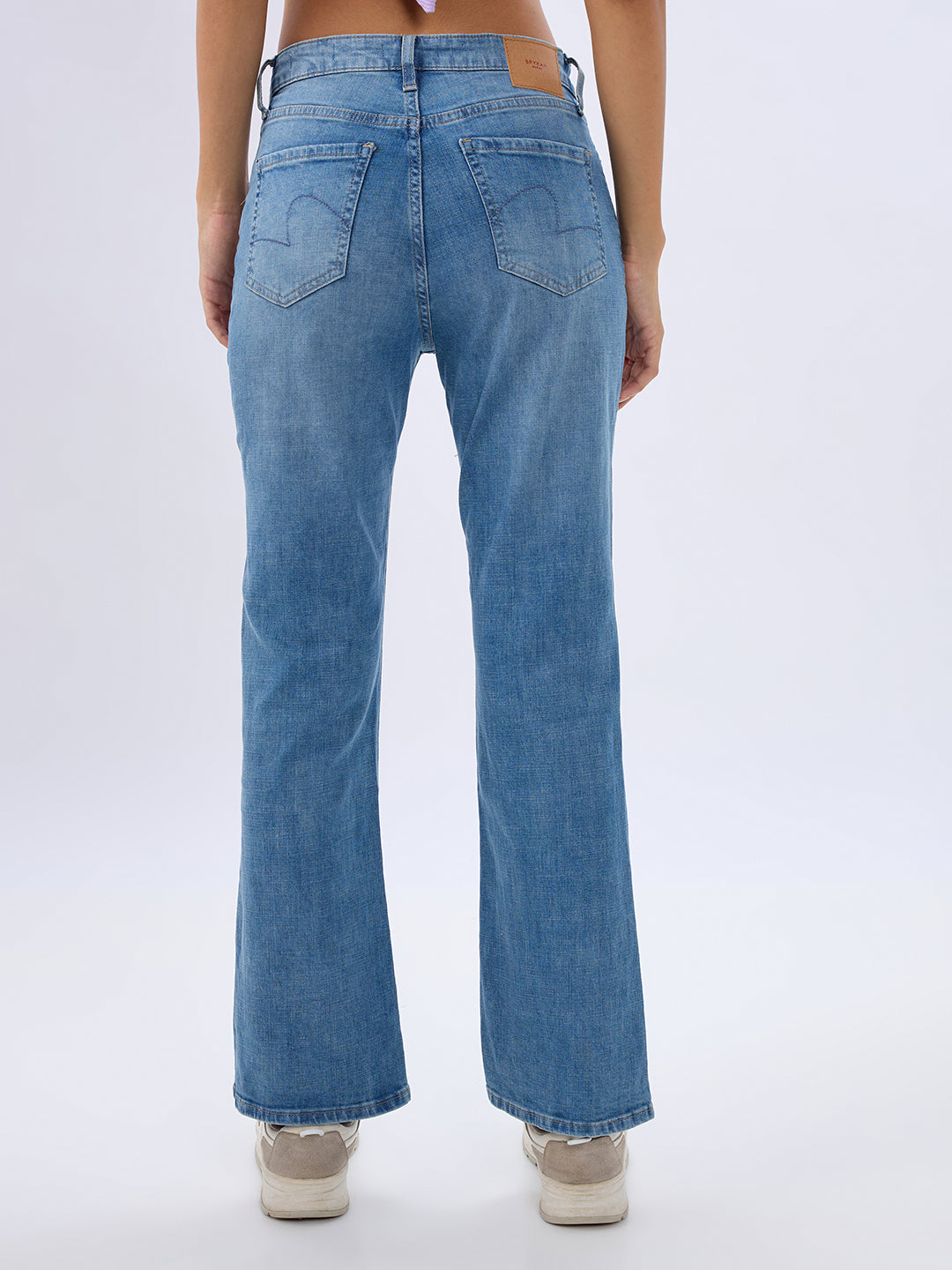 Spykar Tinted Blue Boot Cut Fit High Rise Jeans For Women