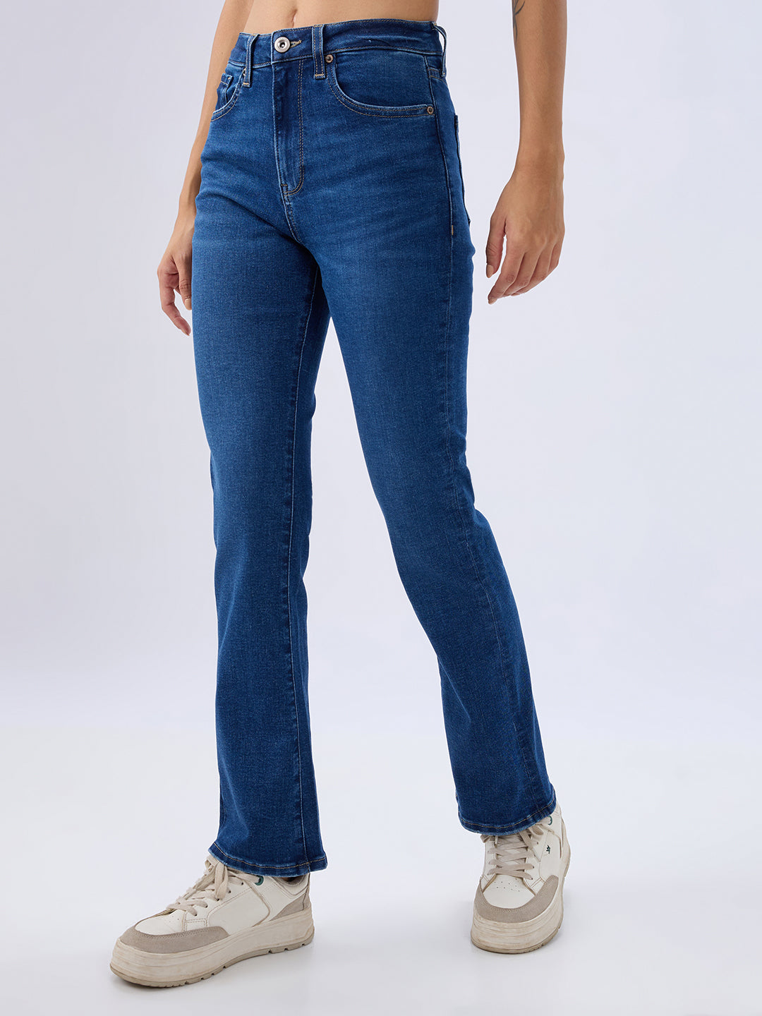 Spykar Mid Blue Boot Cut Fit High Rise Jeans For Women