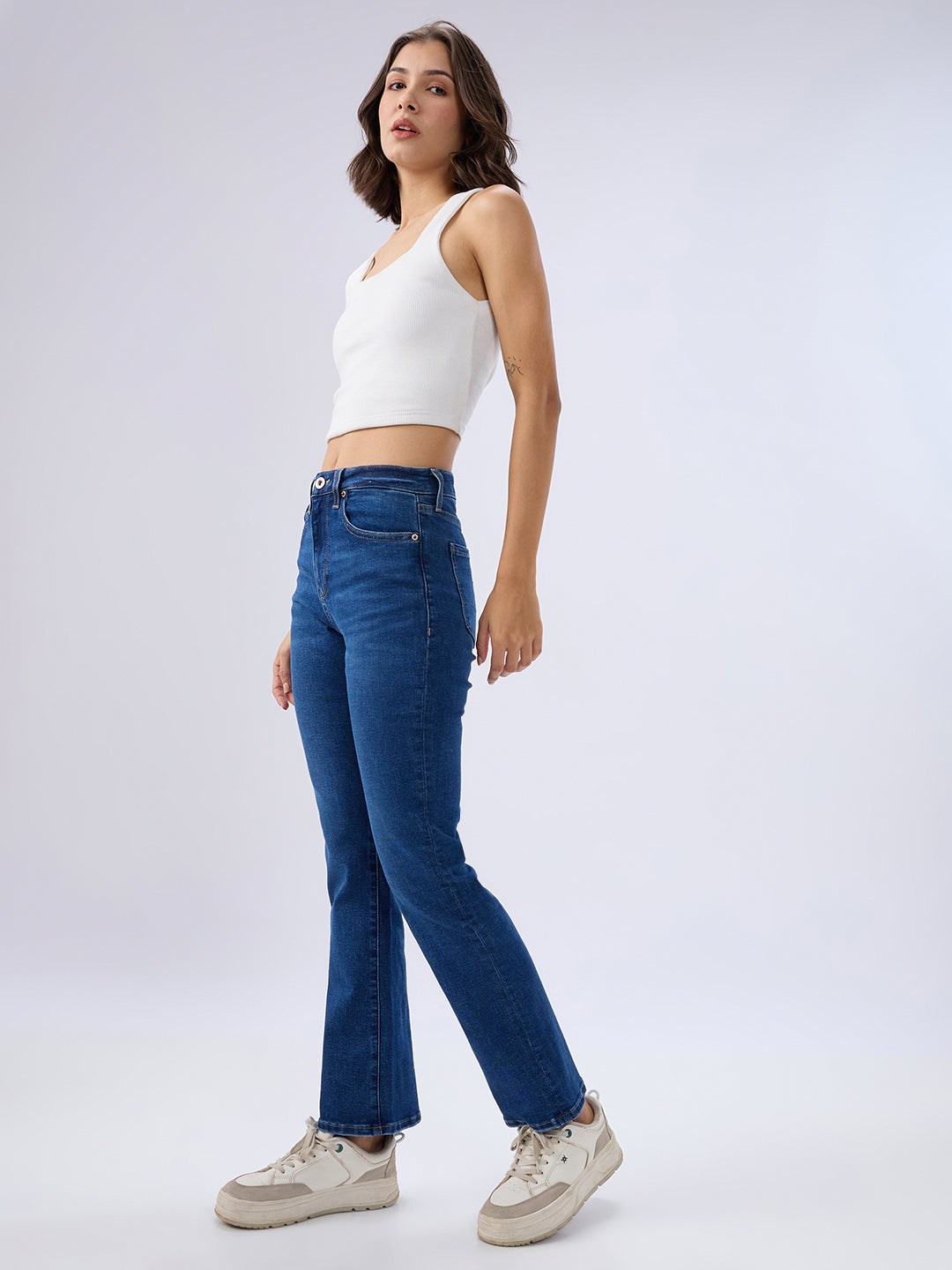 Spykar Mid Blue Boot Cut Fit High Rise Jeans For Women