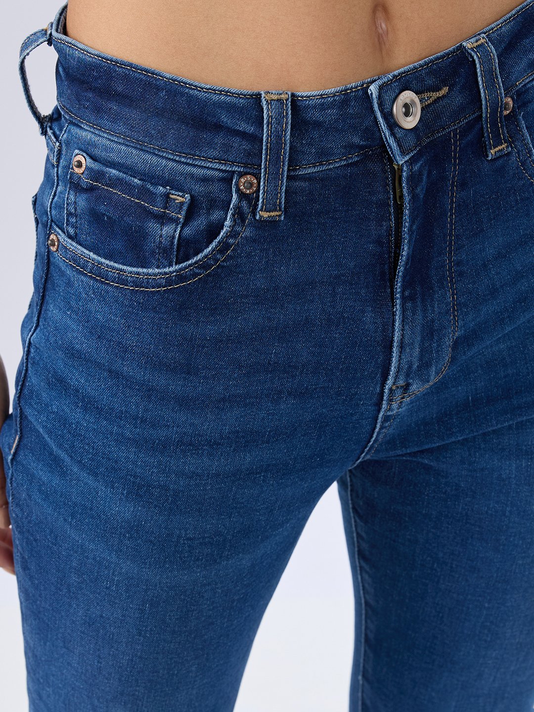 Spykar Mid Blue Boot Cut Fit High Rise Jeans For Women
