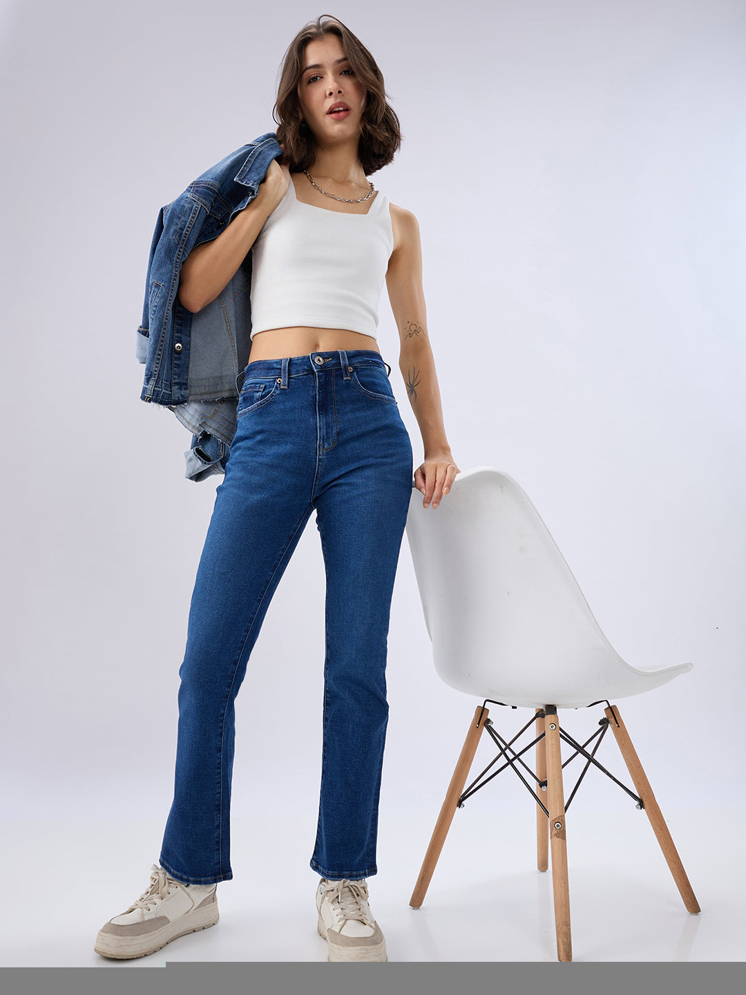 Spykar Mid Blue Boot Cut Fit High Rise Jeans For Women