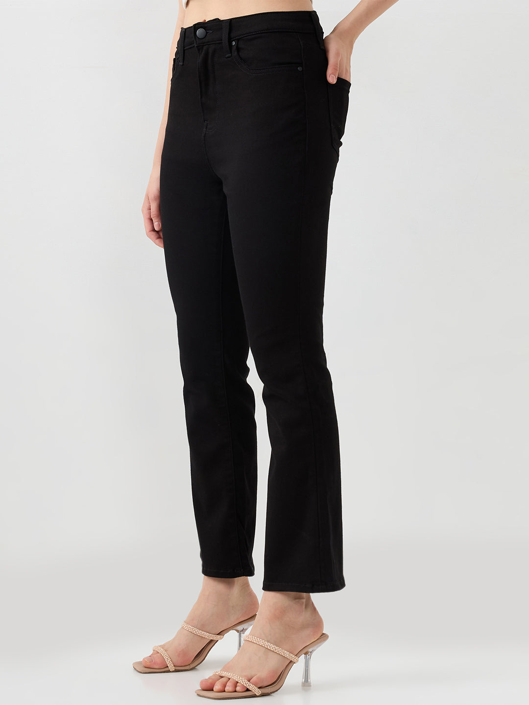 Women Jeans Cut Fit Black High Rise