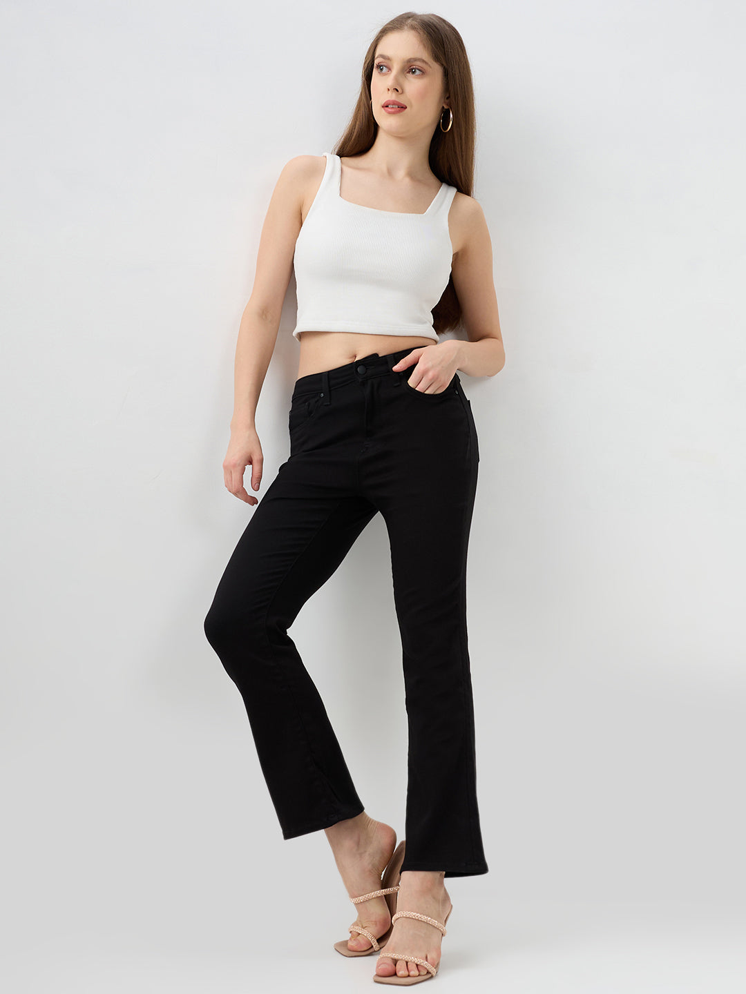 Women Jeans Cut Fit Black High Rise