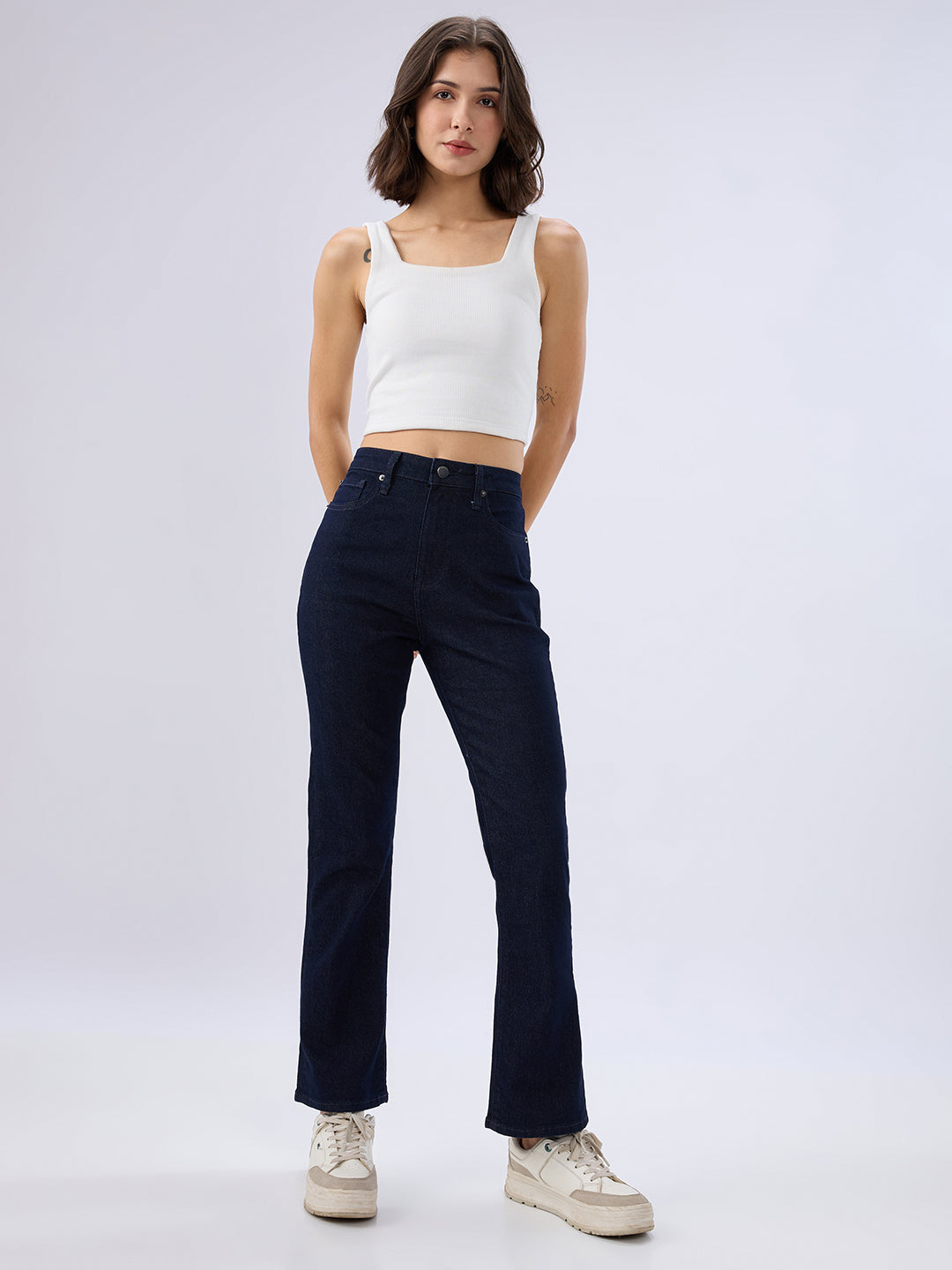 Spykar Raw Blue Boot Cut Fit High Rise Jeans For Women