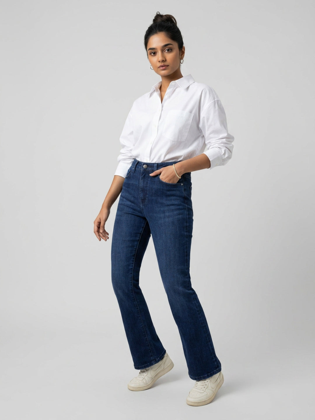 Women Elissa Jeans Boot Cut Fit Dark Blue High Rise