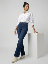 Women Elissa Jeans Boot Cut Fit Dark Blue High Rise