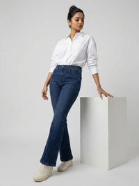 Women Elissa Jeans Boot Cut Fit Dark Blue High Rise