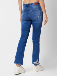 Spykar Women Straight Fit Slash Knee Light Fade Stretchable Jeans