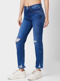 Spykar Women Straight Fit Slash Knee Light Fade Stretchable Jeans