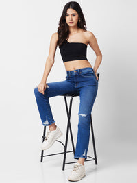 Spykar Women Straight Fit Slash Knee Light Fade Stretchable Jeans