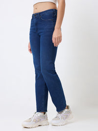 Spykar Dark Blue Slim Fit Mid Rise Jeans For Women