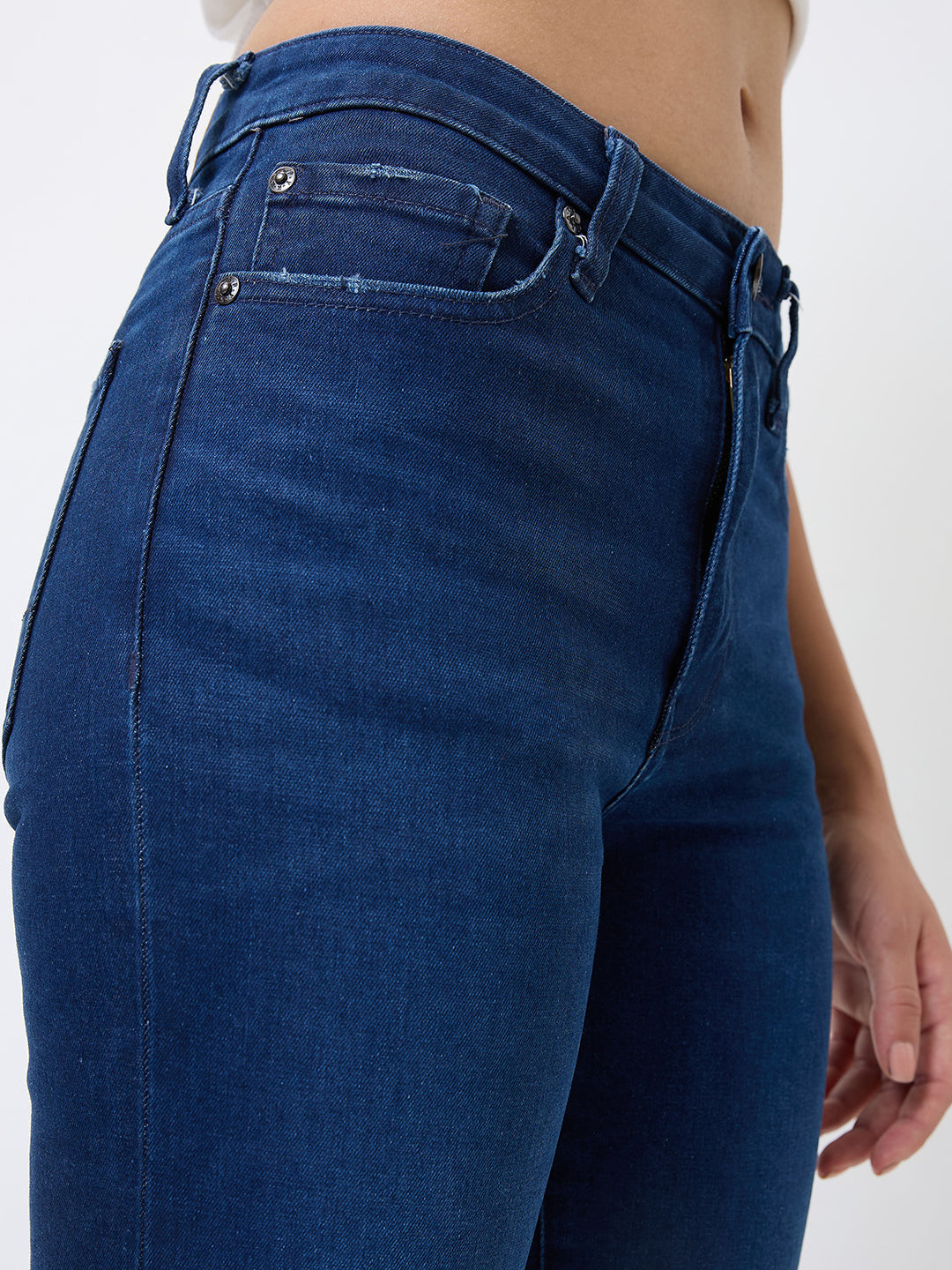 Spykar Dark Blue Slim Fit Mid Rise Jeans For Women