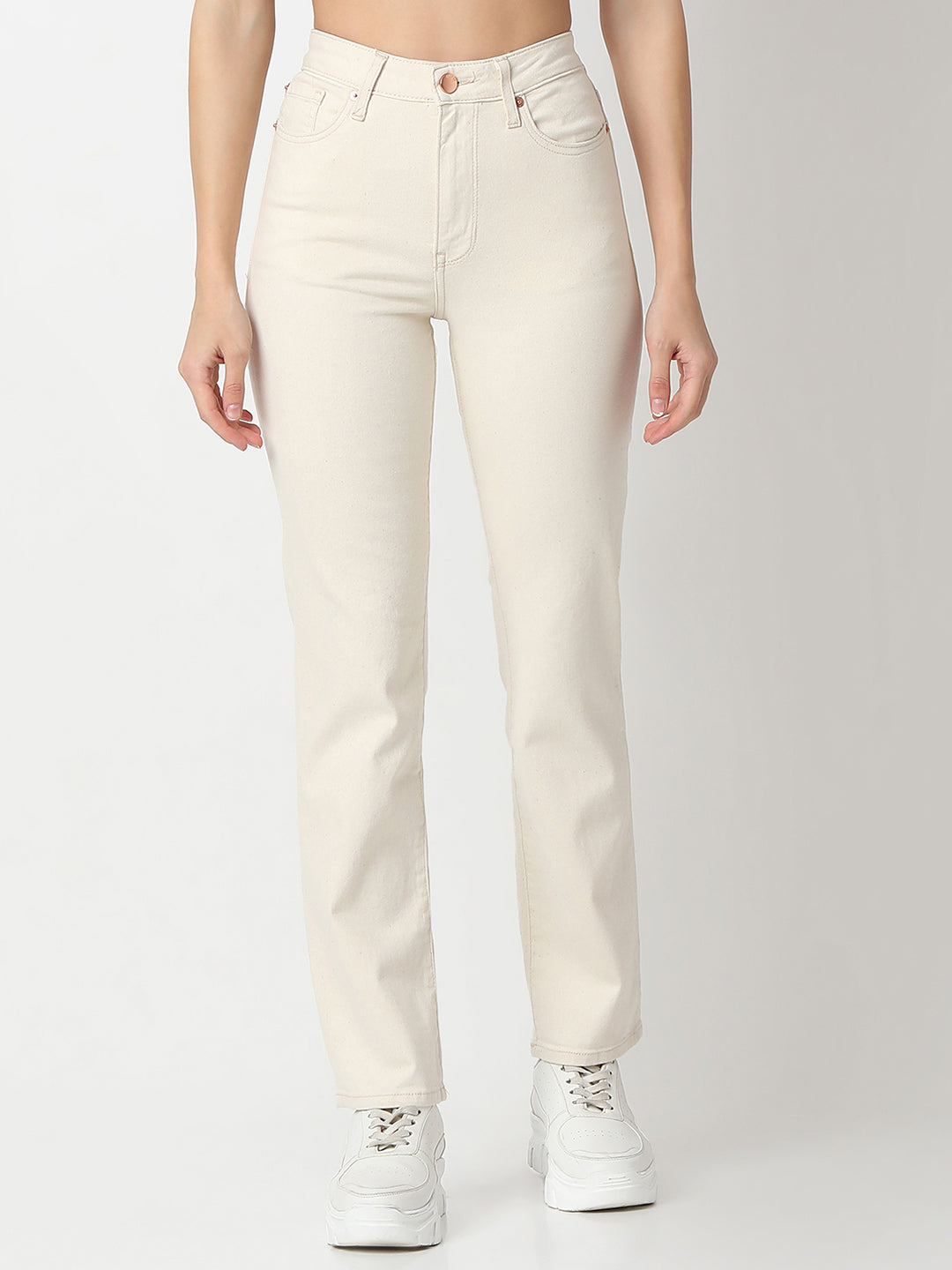Women Emma Jeans Slim Fit Ecru Mid Rise