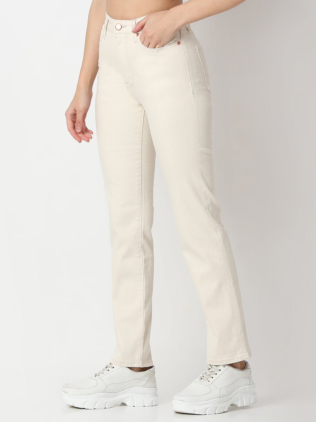 Women Emma Jeans Slim Fit Ecru Mid Rise