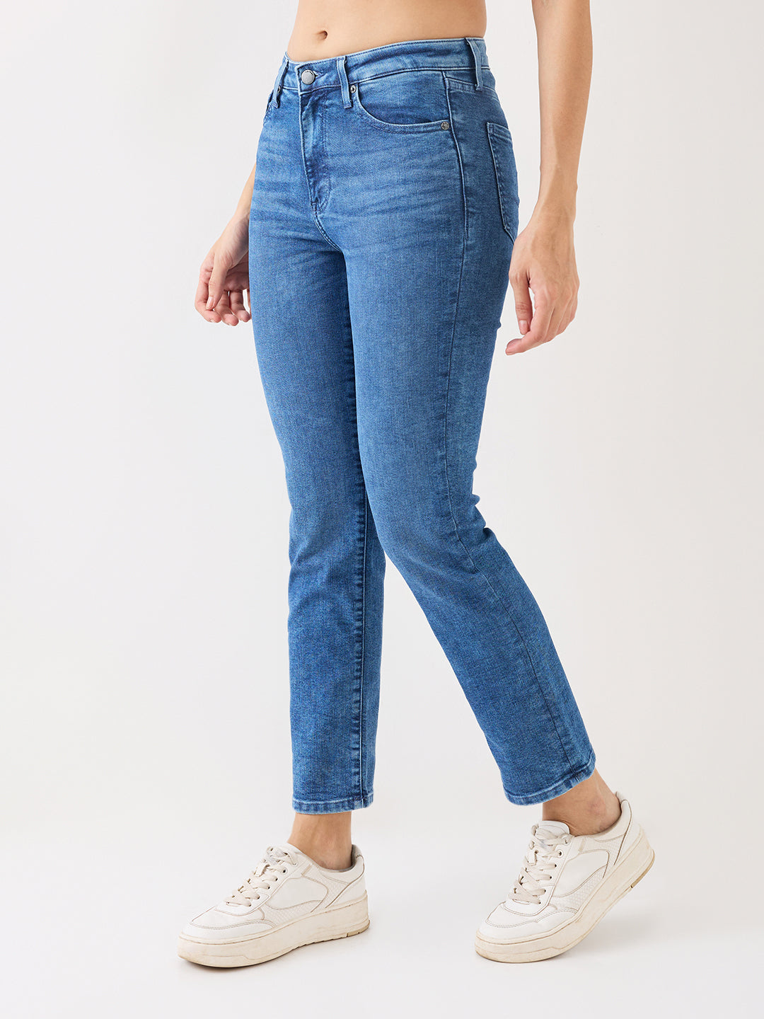 Spykar Blue Mid Rise Slim Straight Fit Casual Jeans For Women