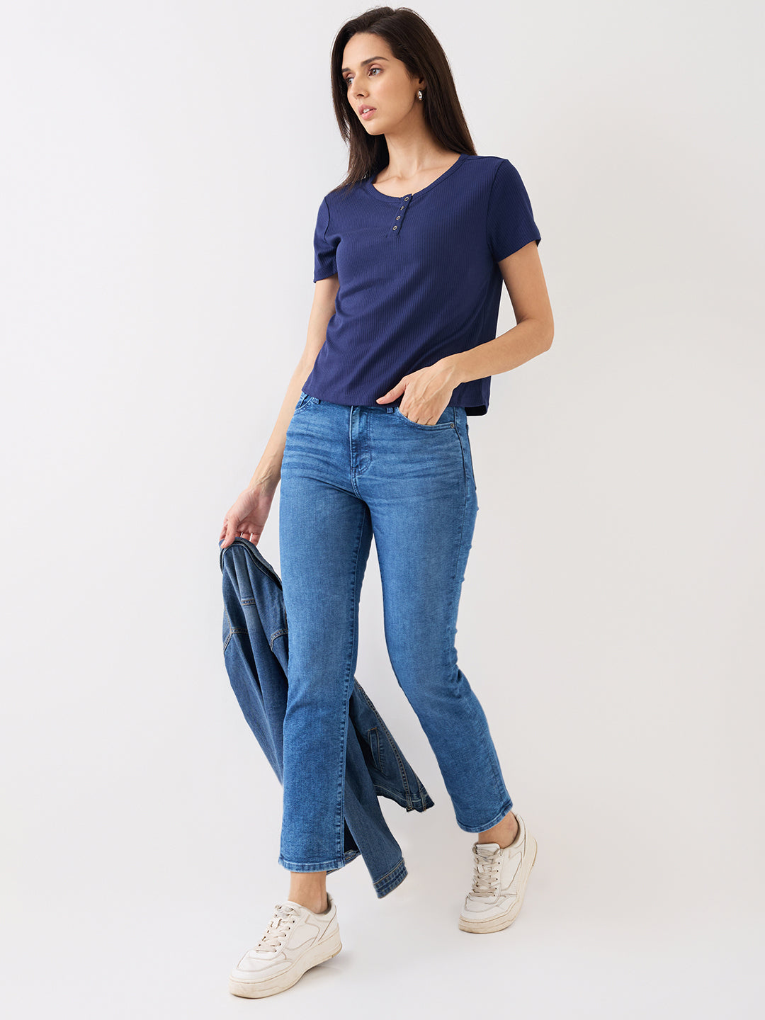 Spykar Blue Mid Rise Slim Straight Fit Casual Jeans For Women