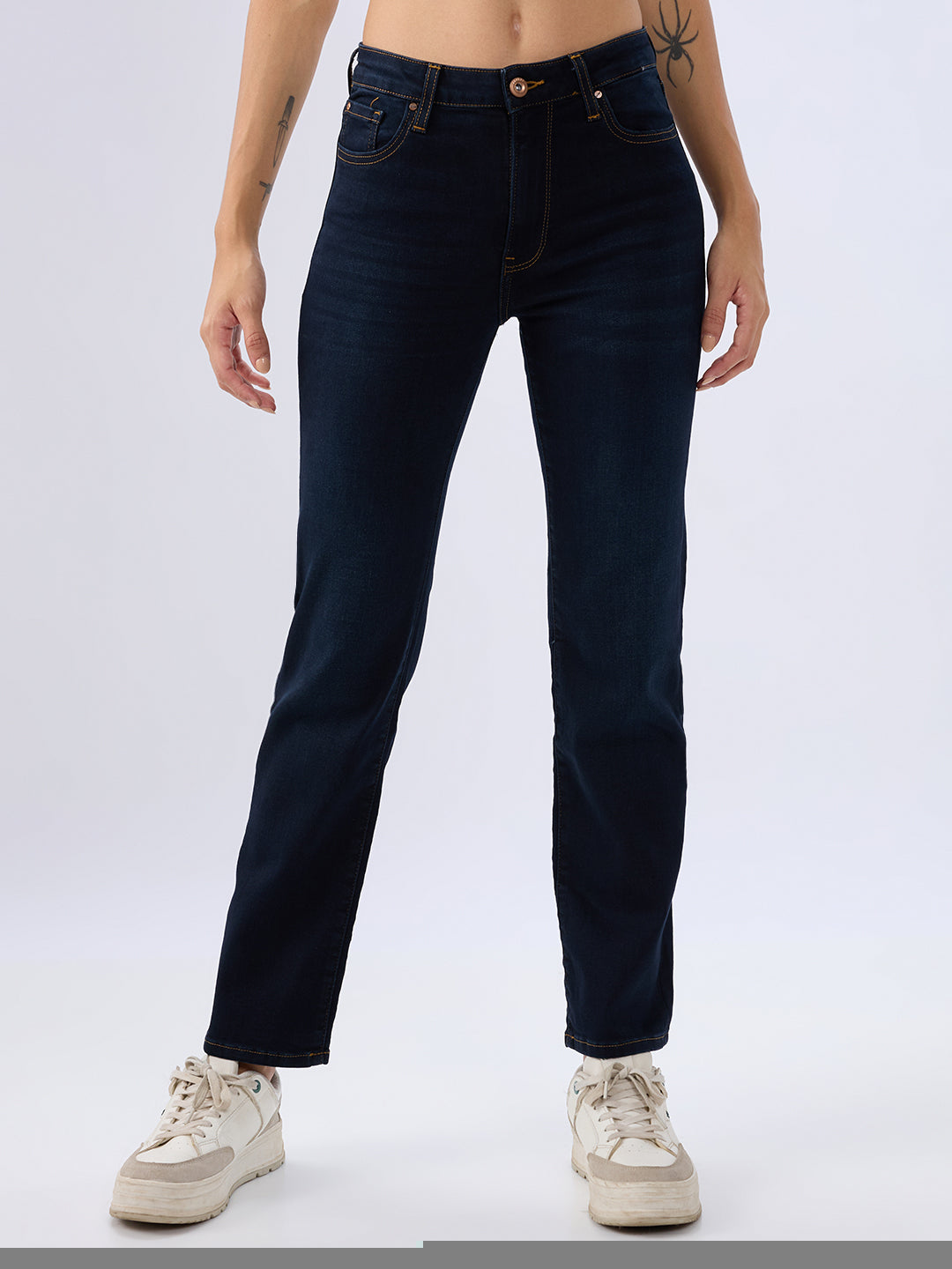 Spykar Jet Black Slim Fit Mid Rise Jeans For Women