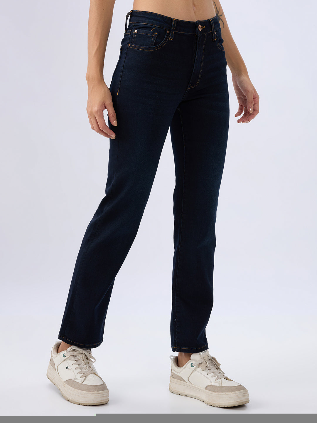 Spykar Jet Black Slim Fit Mid Rise Jeans For Women