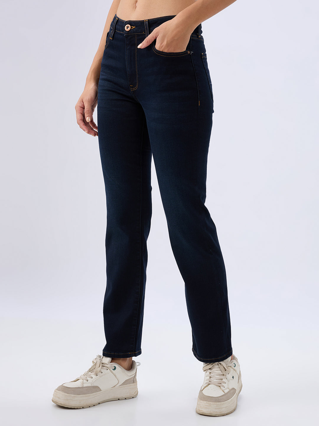 Spykar Jet Black Slim Fit Mid Rise Jeans For Women