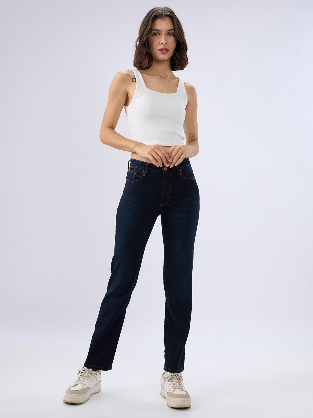 Spykar Jet Black Slim Fit Mid Rise Jeans For Women