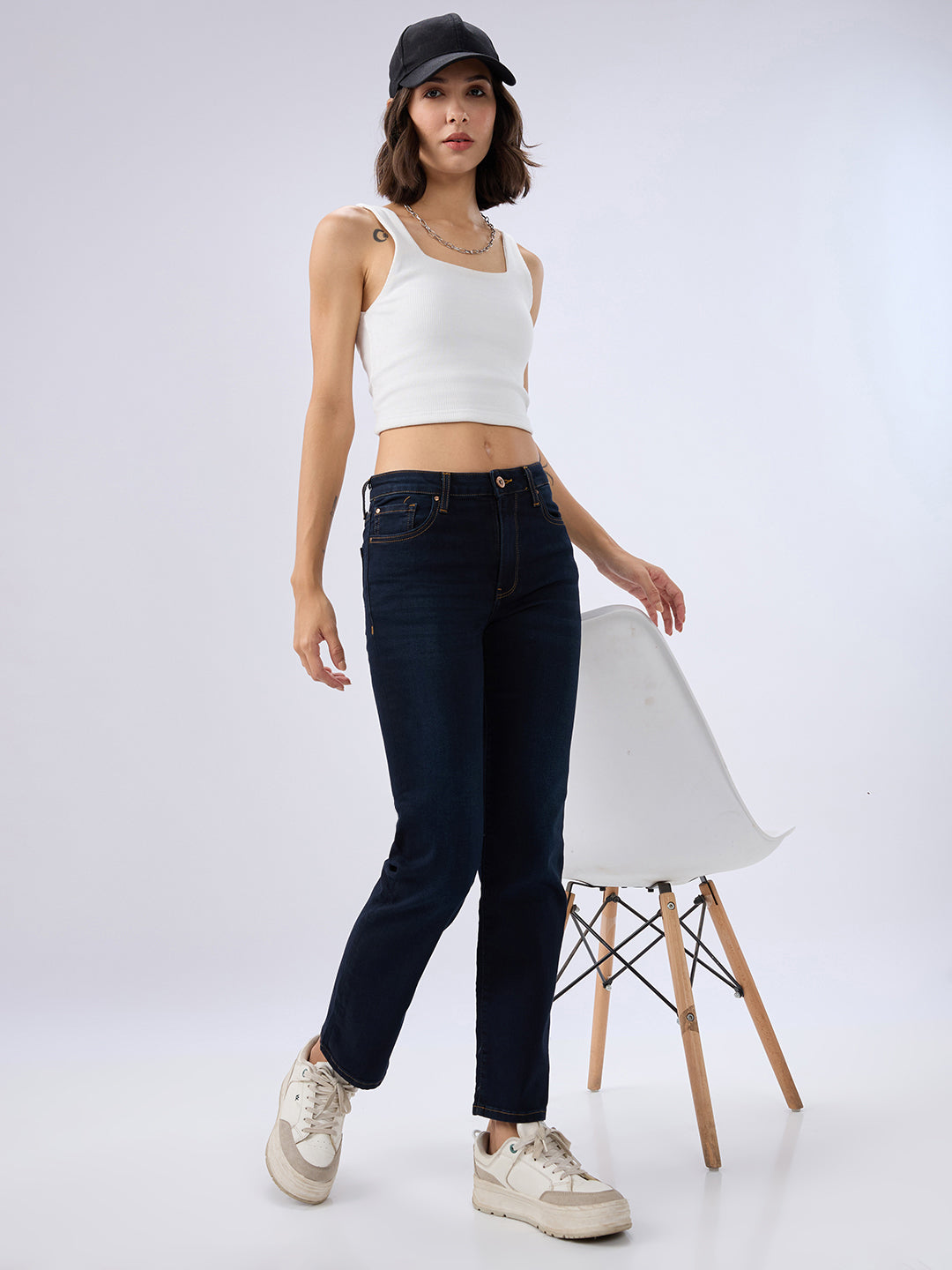 Spykar Jet Black Slim Fit Mid Rise Jeans For Women