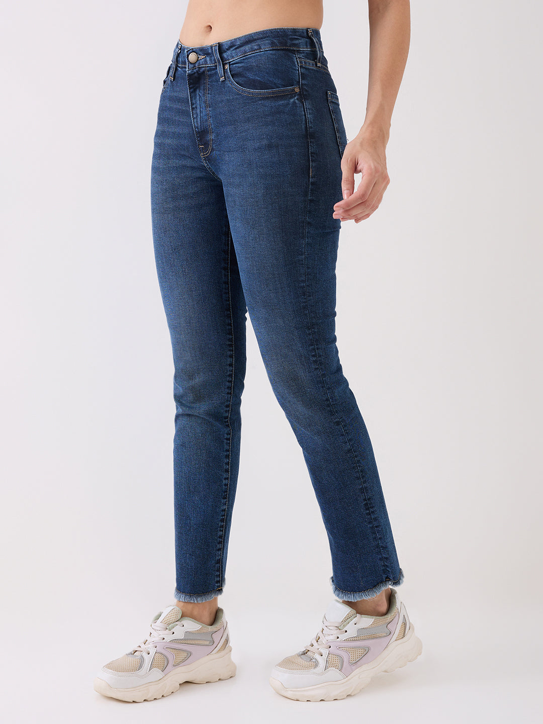 Spykar Blue Mid Rise Slim Straight Fit Casual Jeans For Women