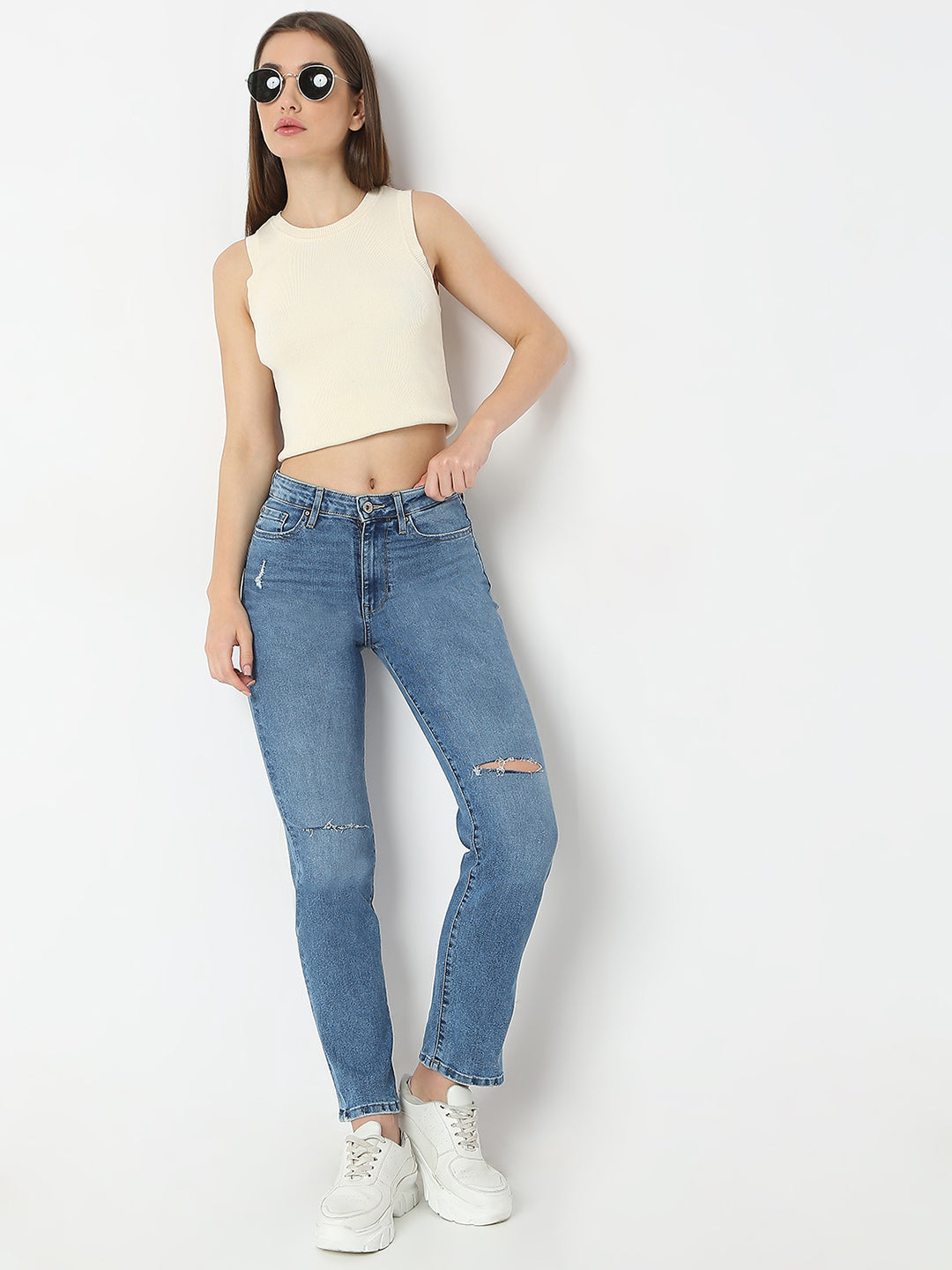 Women Emma Jeans Slim Fit Mid Blue Mid Rise