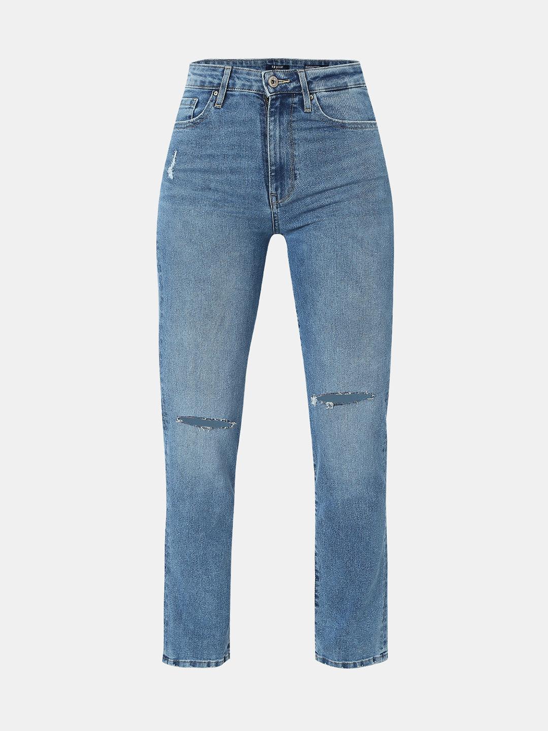 Spykar Mid Blue Mid Rise Slim Straight Jeans For Women