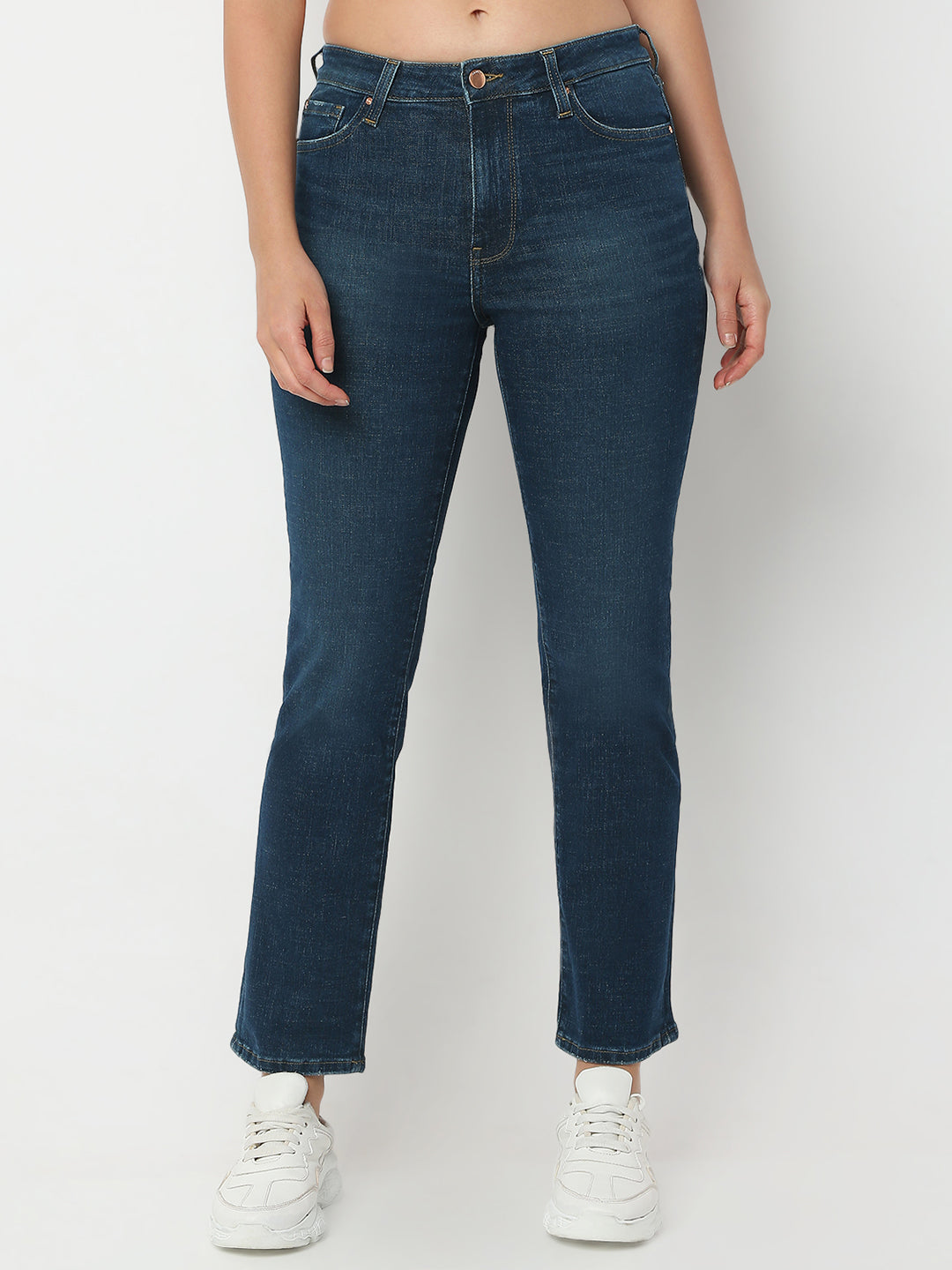 Spykar Vintag Blue Slim straight fit Mid Rise Jeans For Women